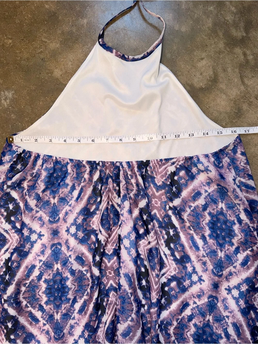 Blue Purple Boho Halter Dress Backless Swing Mini Dress Women’s Small